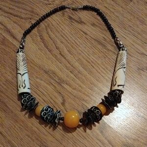 Artisan Black and Yellow Beaded Necklace